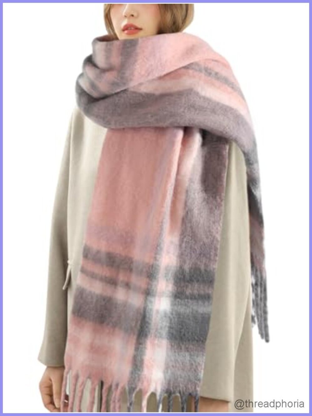 Winter Oversized Plaid Scarf Shawl Wrap Women Cashmere Feel Long Tassel Acrylic